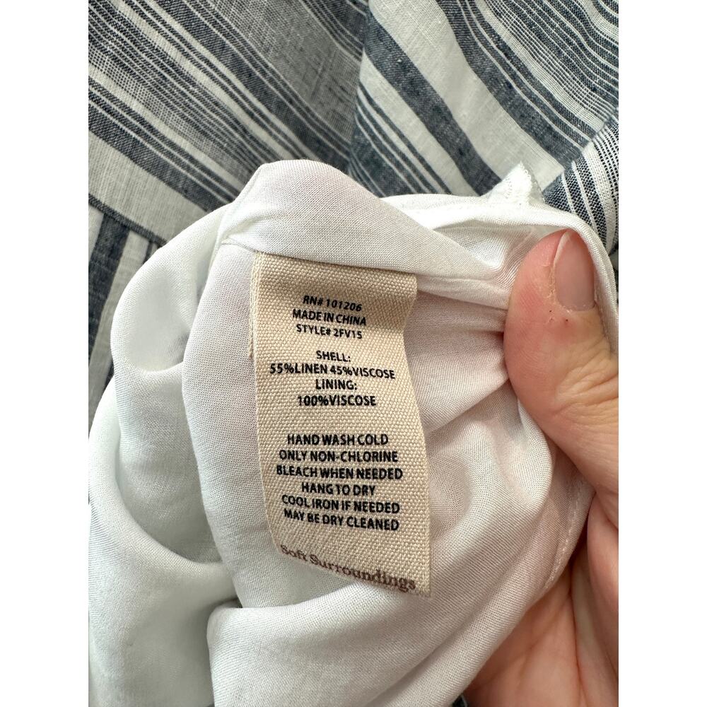 SOFT SURROUNDINGS | Linen Blend Striped Blue White Scoop Neck Dress | Large - Picture 8 of 8